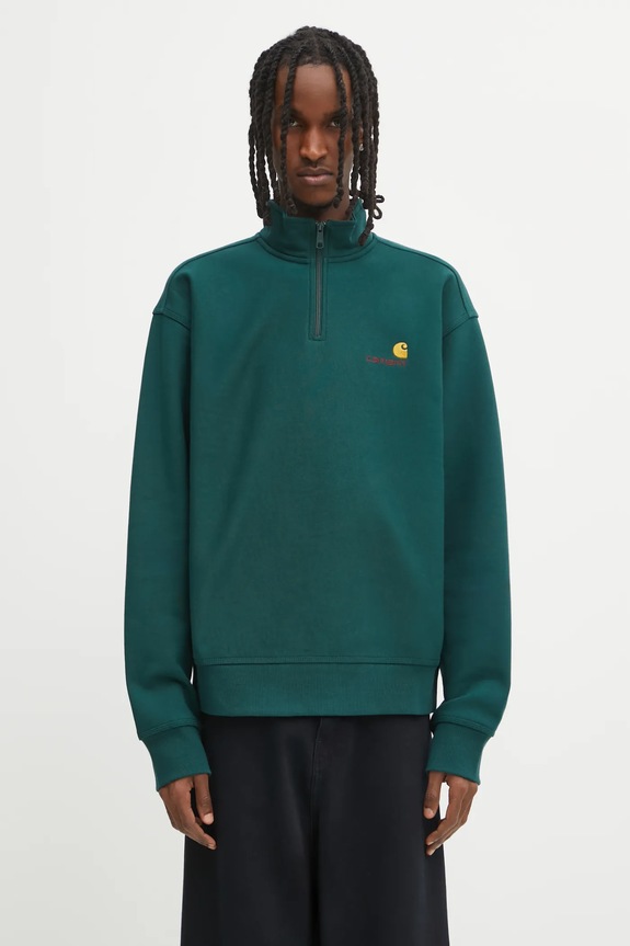 Кофта Carhartt WIP Half Zip American Script гладкий зелёный I027014.05AXX