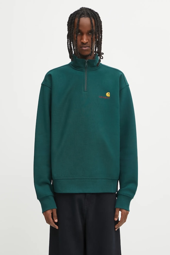 Кофта Carhartt WIP Half Zip American Script гладкий зелёный I027014.05AXX