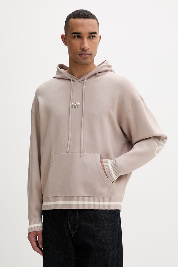 Filling Pieces mikina s kapucňou pánska s viskózou Knit Hoodie béžová 422532500265