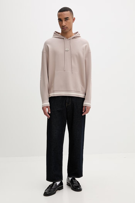 Filling Pieces mikina s kapucňou pánska s viskózou Knit Hoodie 422532500265 béžová AW25