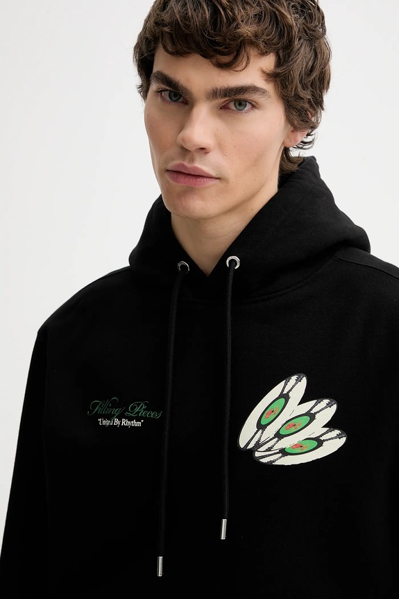 Βαμβακερή μπλούζα Filling Pieces Hoodie DJ μαύρο 422532501241