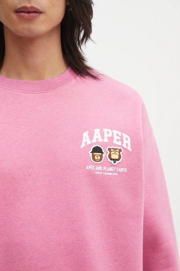 Суичър AAPE Aaper Crew Neck розов AAPSWMC366XAP