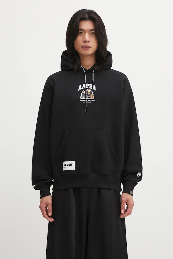 AAPE bluză Aaper Hoodie print negru AAPSWMC370XXP