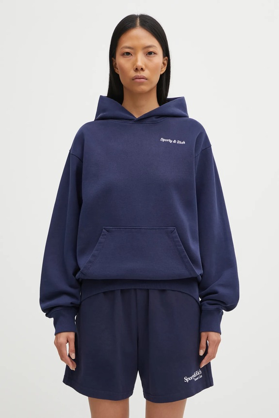 Бавовняна кофта Sporty & Rich Eden Crest Embroidered ST06760666BL106 темно-синій AW25