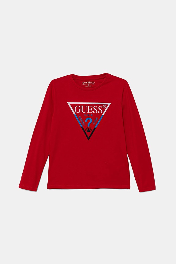 Guess longsleeve bawełniany dziecięcy nadruk czerwony L5YI06.K8HM4.9BYA
