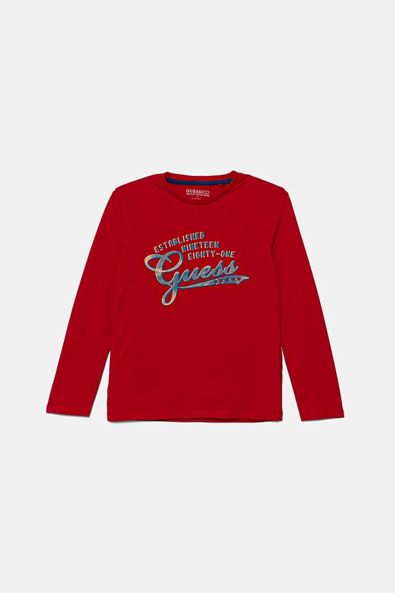 Guess longsleeve bawełniany dziecięcy nadruk czerwony L5YI14.K8HM4.9BYA