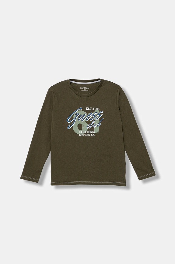 Guess longsleeve bawełniany dziecięcy nadruk zielony N5YI15.K8HM4.9BYA