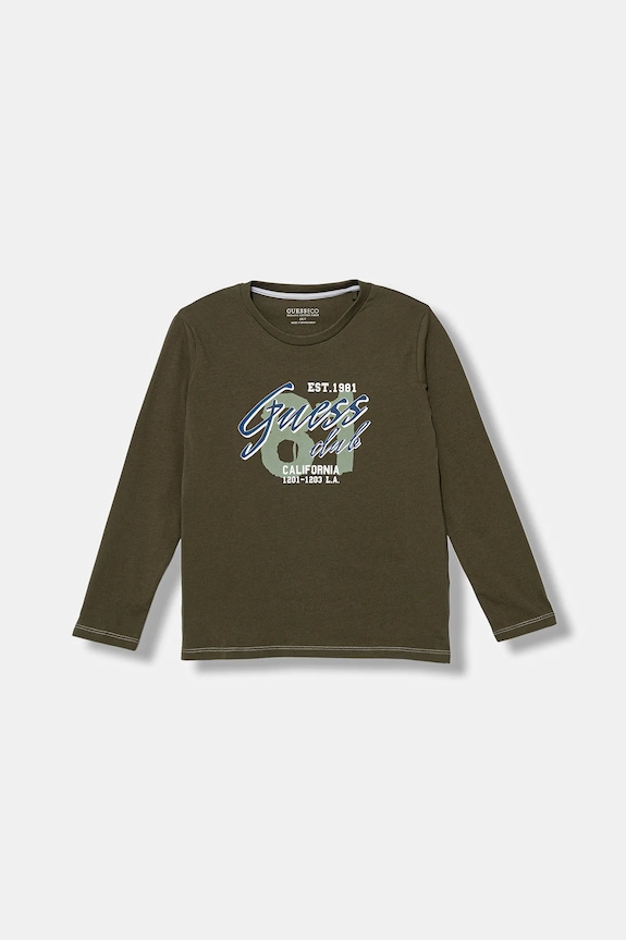 Guess longsleeve bawełniany dziecięcy nadruk zielony N5YI15.K8HM4.9BYA