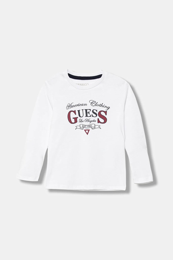 Guess longsleeve bawełniany dziecięcy nadruk biały N5YI21.K8HM4.9BYA