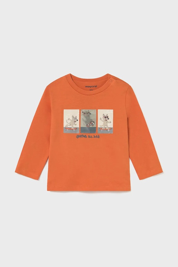 Mayoral longsleeve bawełniany niemowlęcy okrągły pomarańczowy 2063.3B.Baby.9BYA