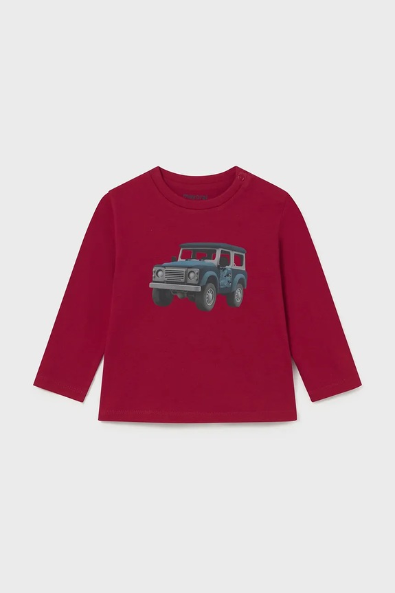 Βαμβακερή μπλούζα με μακριά μανίκια Mayoral στρογγυλό κόκκινο 2066.3C.Baby.9BYA