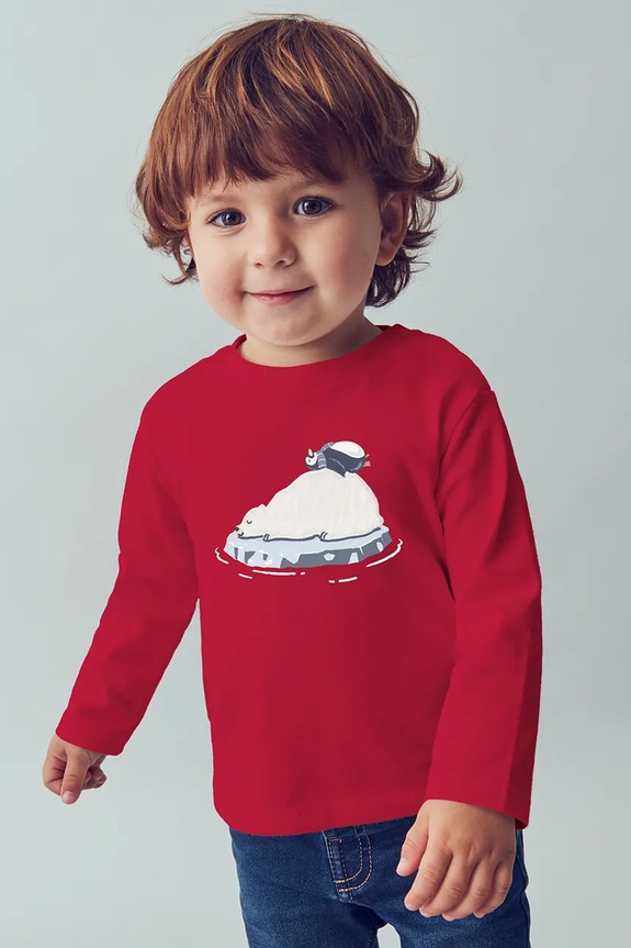 Mayoral longsleeve bawełniany dziecięcy nadruk czerwony 2071.3E.Baby.9BYA