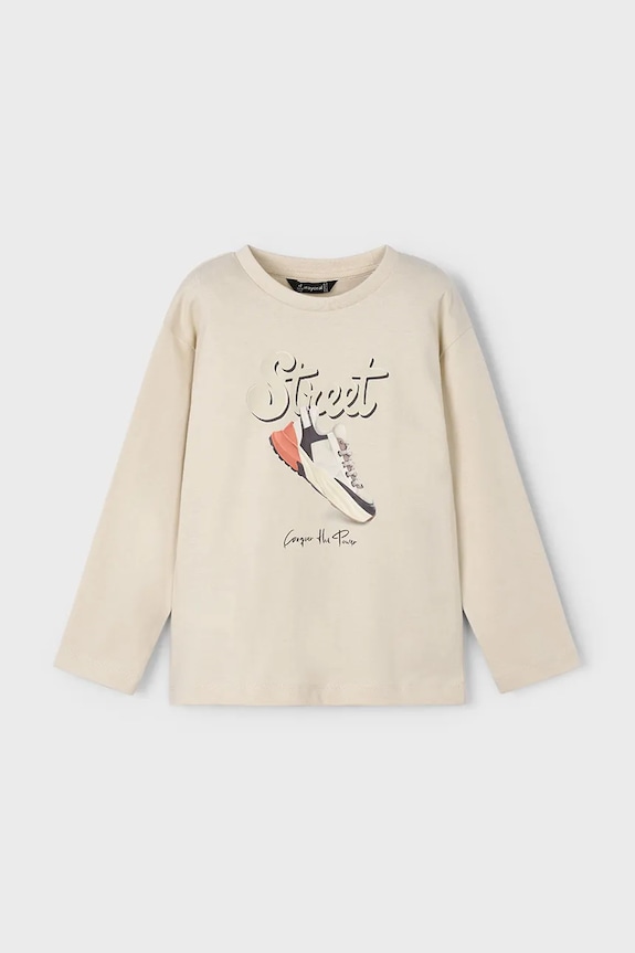 Mayoral longsleeve bawełniany 4079.5B.Mini.9BYA beżowy AW25