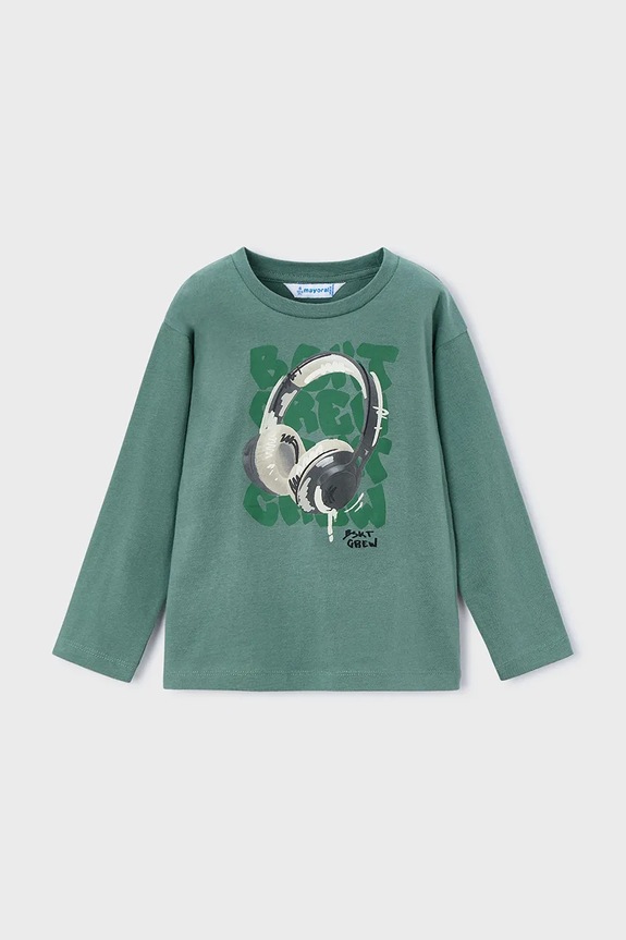 Βαμβακερή μπλούζα με μακριά μανίκια Mayoral στρογγυλό πράσινο 4080.5B.Mini.9BYA
