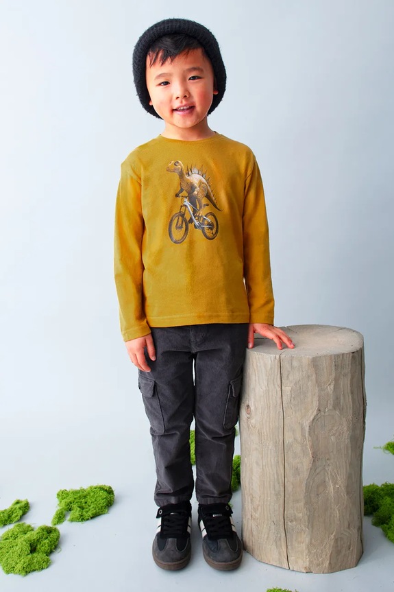 Mayoral longsleeve bawełniany dziecięcy nadruk żółty 4087.5E.Mini.9BYA
