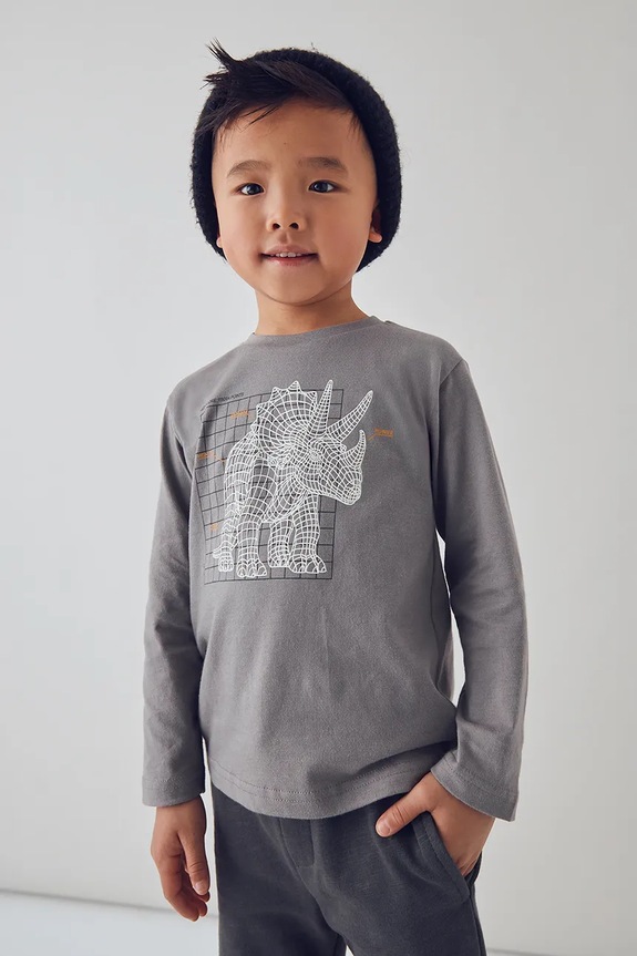 Mayoral longsleeve bawełniany dziecięcy nadruk szary 4088.5E.Mini.9BYA