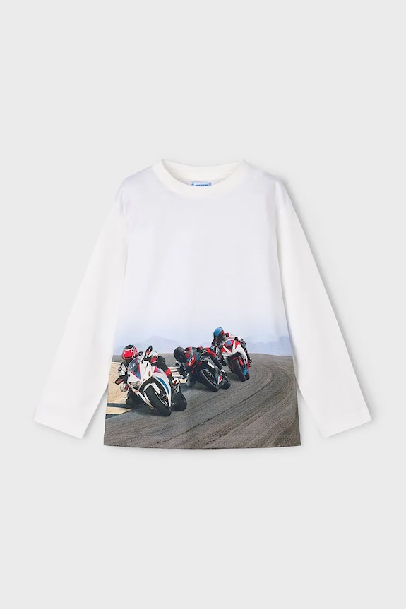 Mayoral longsleeve din bumbac pentru copii 4094.5G.Mini.9BYA alb AW25