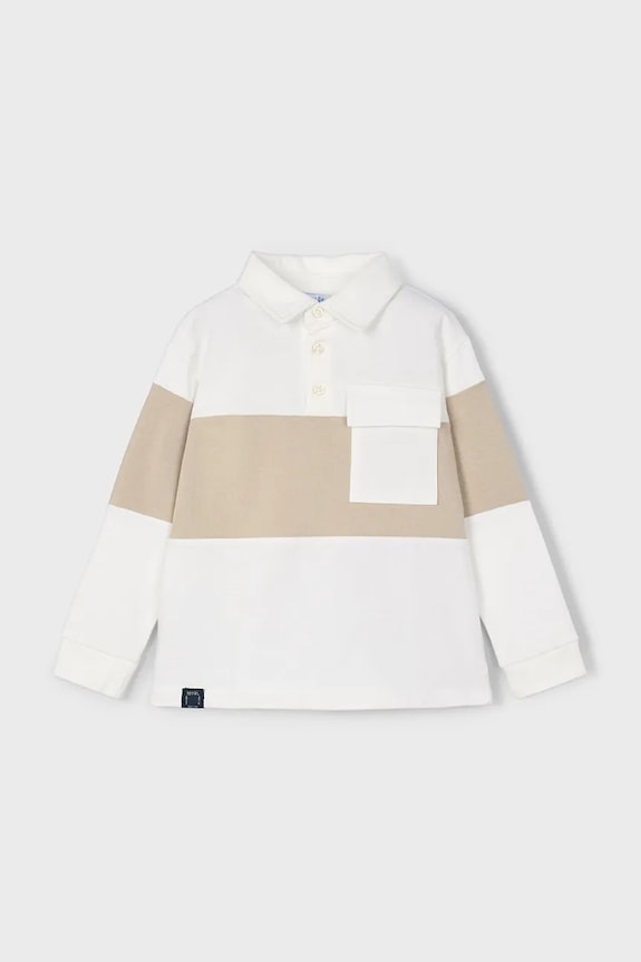 Bavlnené polo tričko s dlhým rukávom Mayoral 4121.5F.Mini.9BYA béžová AW25