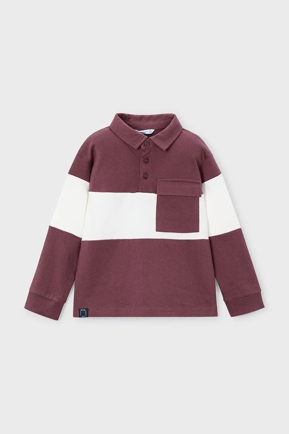 Bavlnené polo tričko s dlhým rukávom Mayoral s golierikom burgundské 4121.5F.Mini.9BYA
