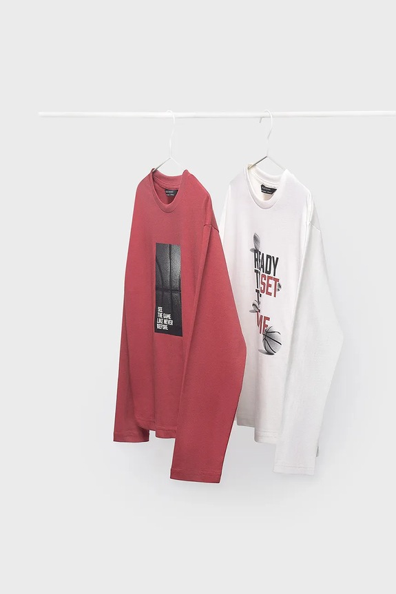 Mayoral longsleeve bawełniany okrągły czerwony 7002.7A.Junior.9BYA