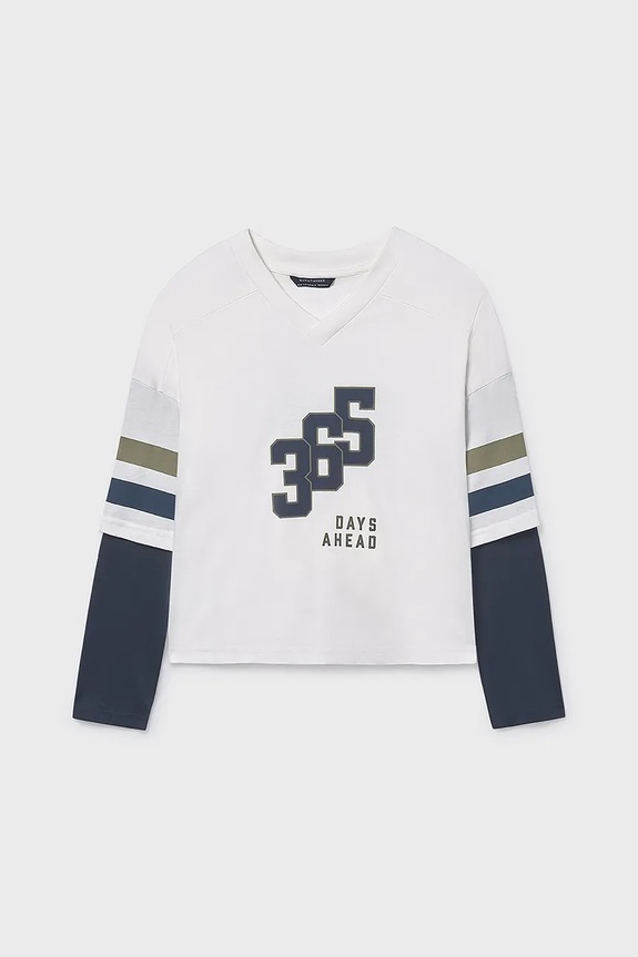 Βαμβακερή μπλούζα με μακριά μανίκια Mayoral μυτερό άκρο μπεζ 7004.7A.Junior.9BYA