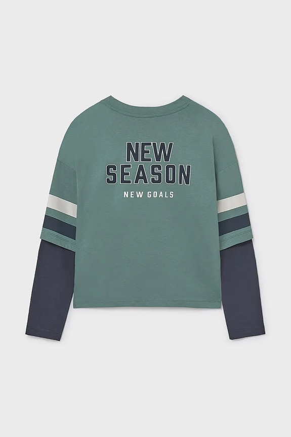 Băieți Mayoral longsleeve din bumbac 7004.7A.Junior.9BYA turcoaz
