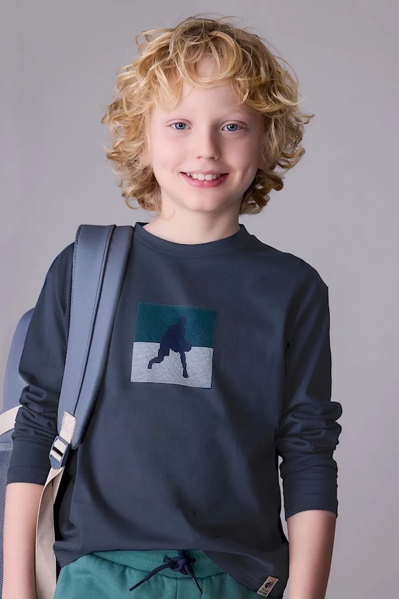 Mayoral longsleeve bawełniany z kołnierzykiem granatowy 7005.7A.Junior.9BYA