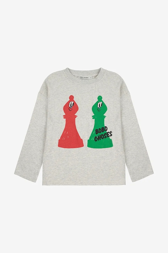Bobo Choses longsleeve bawełniany dziecięcy Checkmate 225AC009 szary AW25