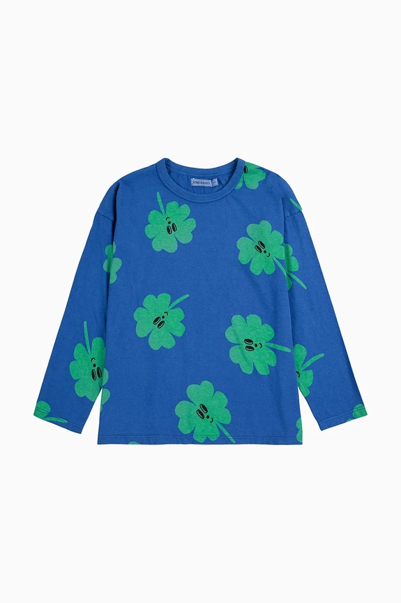 Bobo Choses longsleeve bawełniany niemowlęcy Lucky Clover 225AC016 niebieski AW25