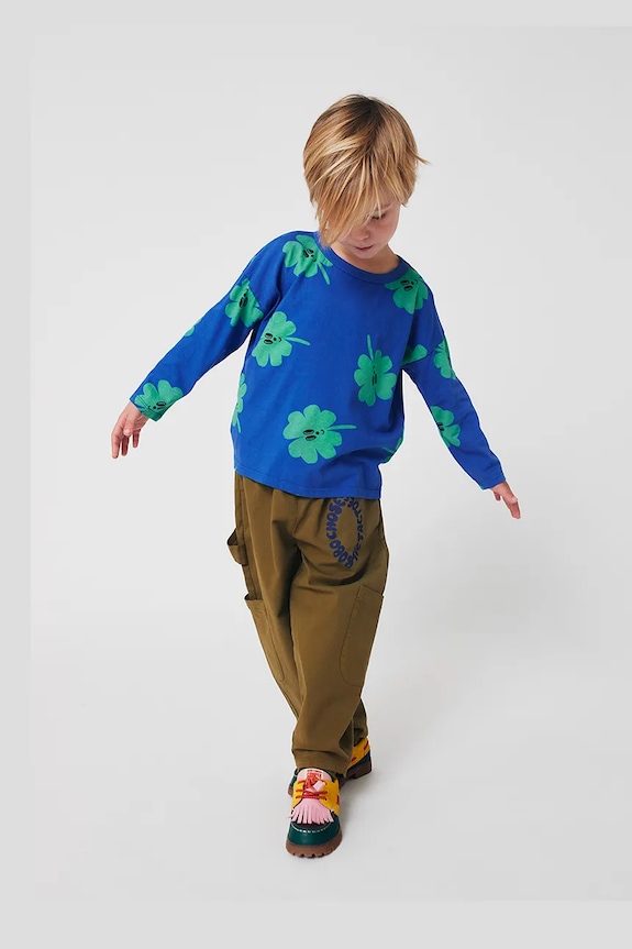 Bobo Choses longsleeve bawełniany niemowlęcy Lucky Clover niebieski 225AC016