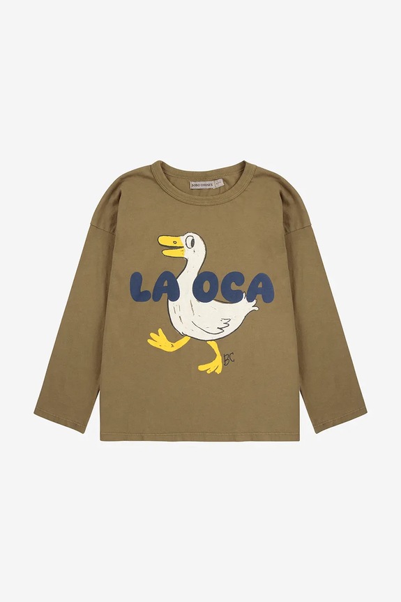 Bobo Choses longsleeve bawełniany dziecięcy La Oca 225AC017 zielony AW25