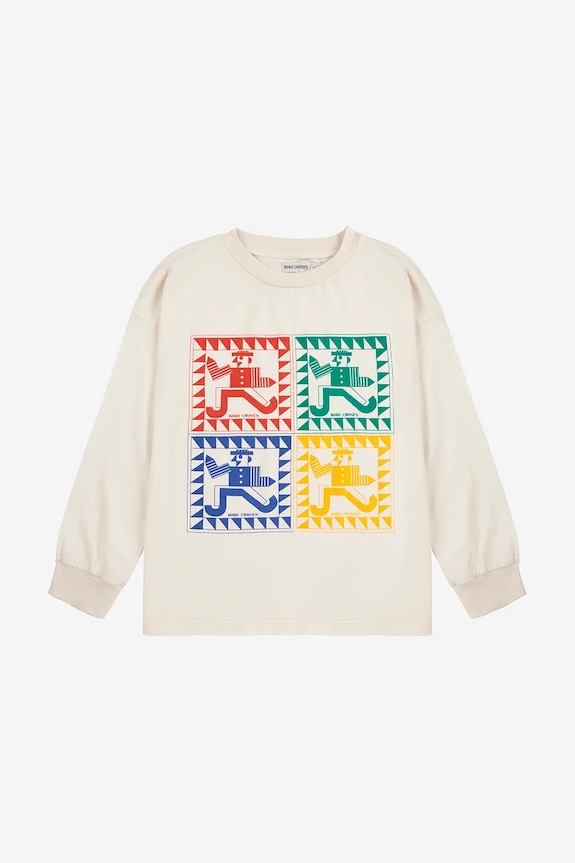Bobo Choses longsleeve bawełniany dziecięcy Rainbow Mr Pencil 225AC020 biały AW25