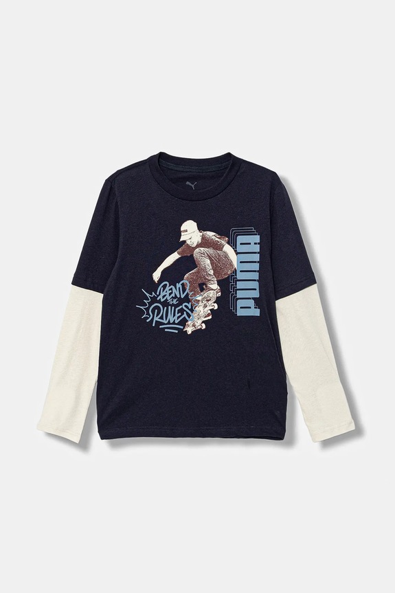 Παιδικό βαμβακερό μακρυμάνικο Puma MID90s Layered Longsleeve B στάμπα σκούρο μπλε 688467