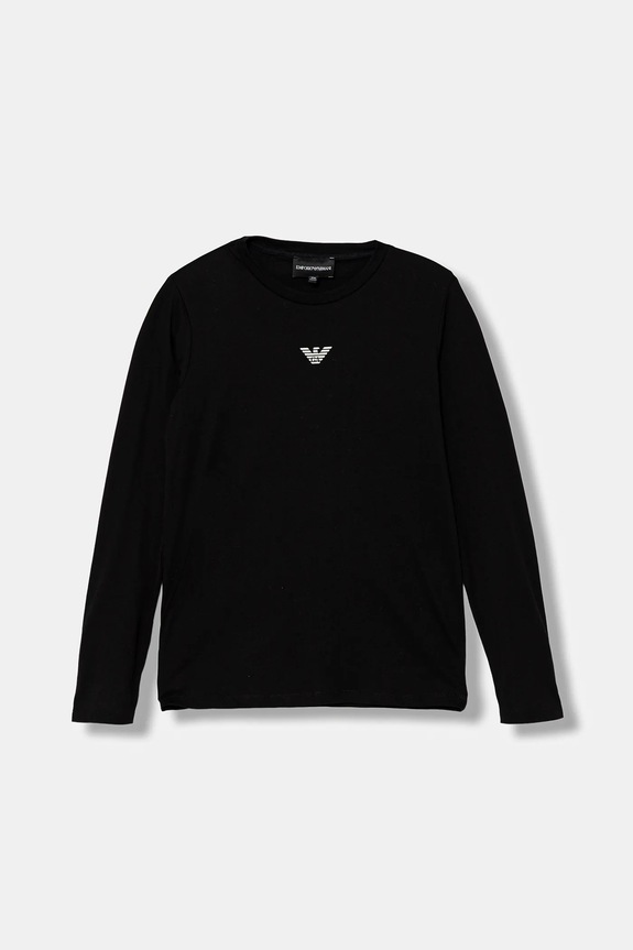 Otroška bombažna majica z dolgimi rokavi Emporio Armani Okrogel črna EB000420.AF15013