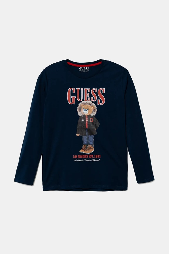 Guess longsleeve bawełniany dziecięcy nadruk granatowy L5BI09.I3Z14.9BYA