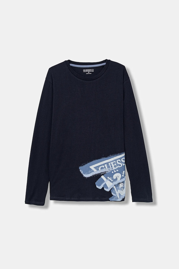 Дитячий бавовняний лонгслів Guess бавовна темно-синій L5BI28.I3Z14.9BYA
