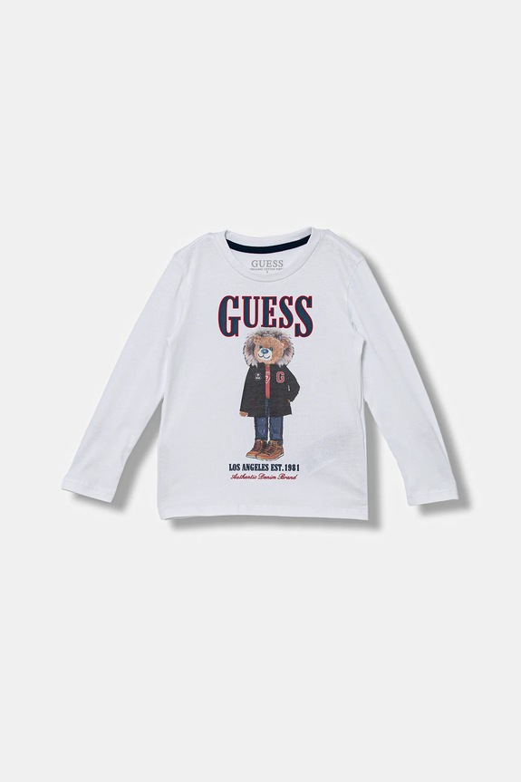 Παιδικό βαμβακερό μακρυμάνικο Guess στάμπα λευκό N5BI04.I3Z14.9BYA