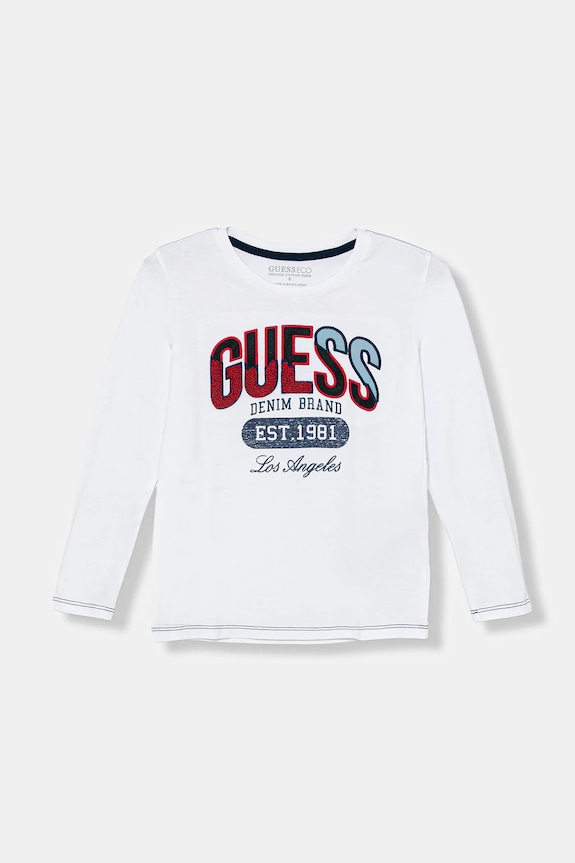 Guess longsleeve bawełniany dziecięcy nadruk biały N5BI06.I3Z14.9BYA