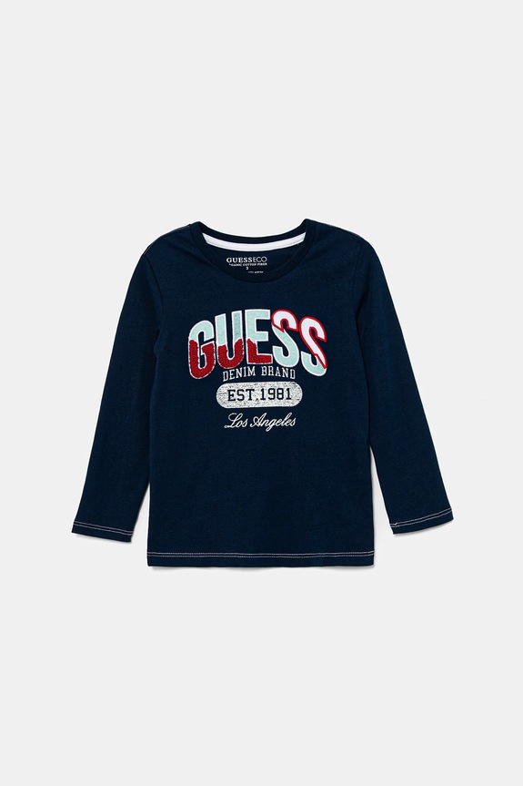 Дитячий бавовняний лонгслів Guess бавовна темно-синій N5BI06.I3Z14.9BYA