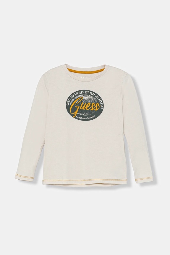 Guess longsleeve bawełniany dziecięcy nadruk beżowy N5BI11.I3Z14.9BYA