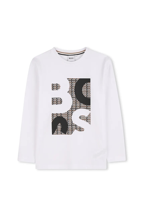 BOSS longsleeve bawełniany dziecięcy J52362.114.150 biały AW25