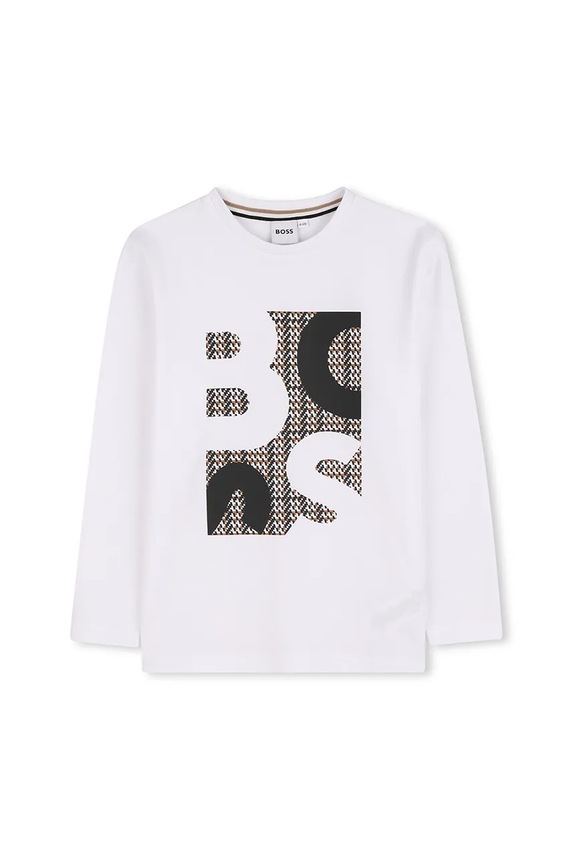 BOSS longsleeve din bumbac pentru copii J52362.102.108 alb AW25
