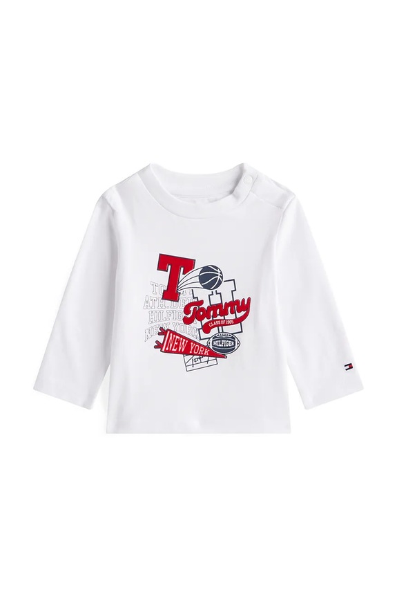 Dječja majica dugih rukava s pamukom Tommy Hilfiger s elastinom bijela KN0KN02059.9BYA