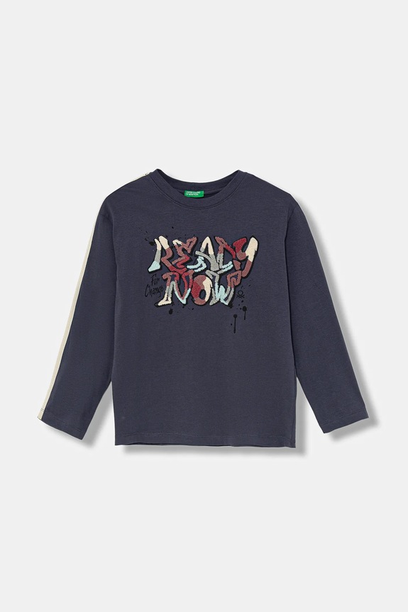 Хлопковый детский лонгслив United Colors of Benetton узор тёмно-синий 3ATNC10R7.G.Seasonal