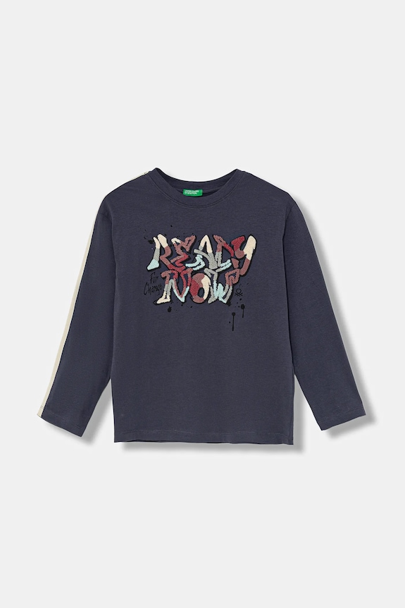 Хлопковый детский лонгслив United Colors of Benetton узор тёмно-синий 3ATNC10R7.G.Seasonal