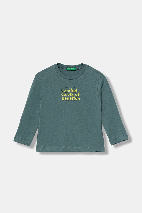 Otroška bombažna majica z dolgimi rokavi United Colors of Benetton Okrogel zelena 3ATNG10KT.P.Seasonal