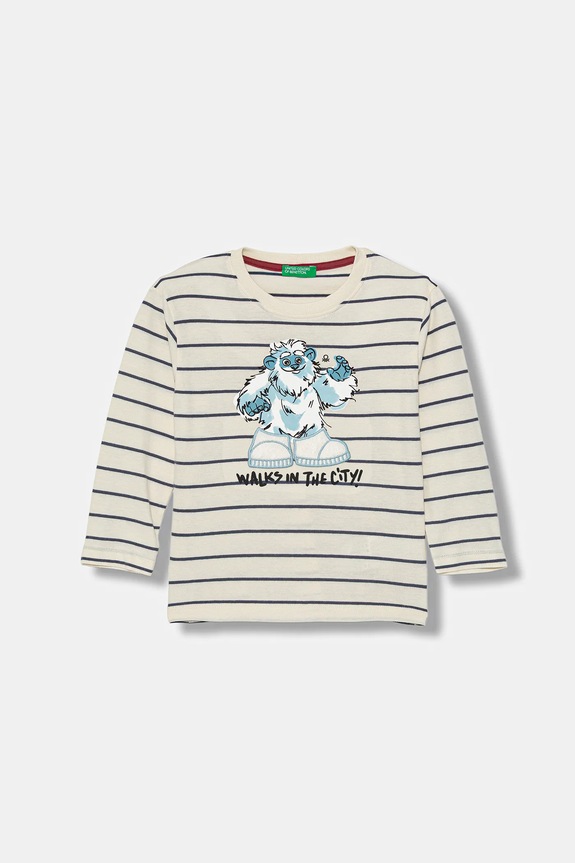 United Colors of Benetton longsleeve in cotone bambino/a sovrastampa beige 3XVJG10KW.P.Seasonal