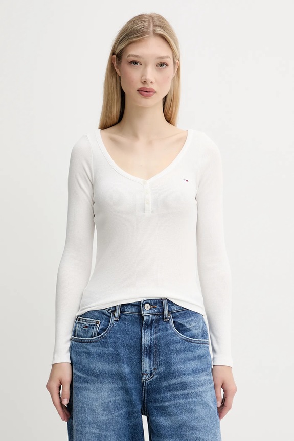 Tričko s dlhým rukávom Tommy Jeans slim biela DW0DW20903