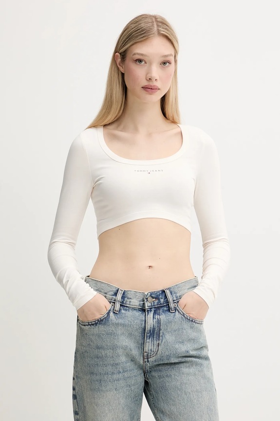 Tommy Jeans hosszú ujjú elasztánnal bézs DW0DW20909