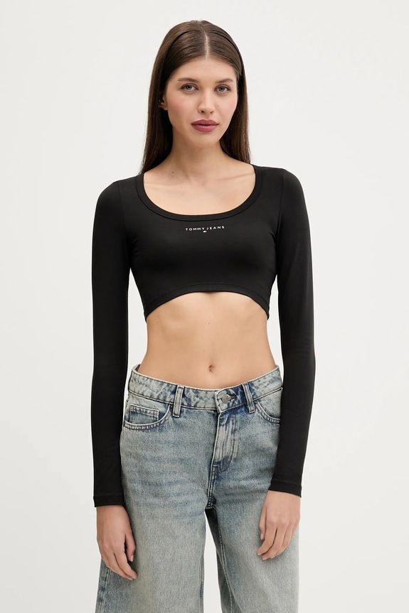 Tommy Jeans longsleeve z elastanem czarny DW0DW20909